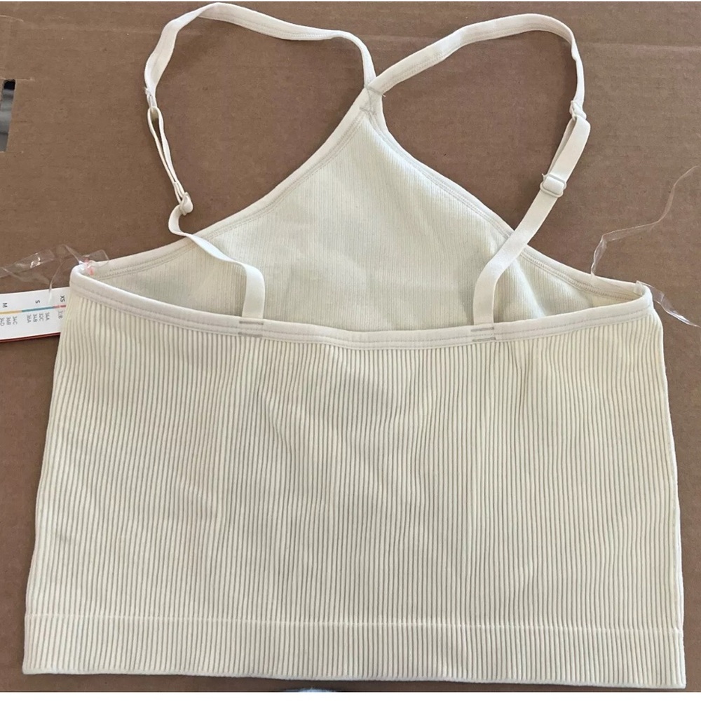 Colsie Ribbed Cropped Tank Top Womens Large Cream Beige Strappy NWT - Picture 6 of 12